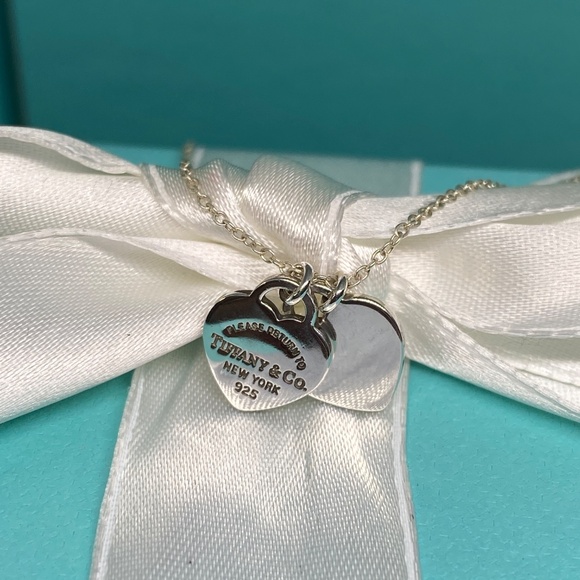 Return to Tiffany Double mini heart tag necklace 925AG  16” - Picture 3 of 7